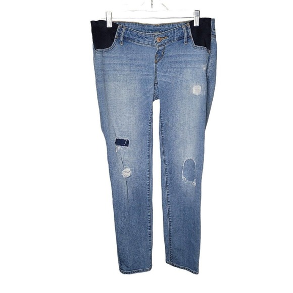 Old Navy Maternity Boyfriend Skinny Ankle jeans Size 2 Side Panels Stretch holes - Picture 1 of 8